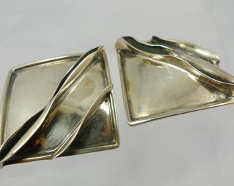 Earrings (Clip) Vintage Sterling Silver Modernist Space Age Abstract signed Elyse (88173)