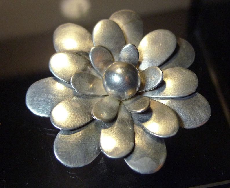 Vintage Convertible Wear as Pendant or Brooch Sterling Silver Flower by F. Balladares B Taxco 77-046 image 1