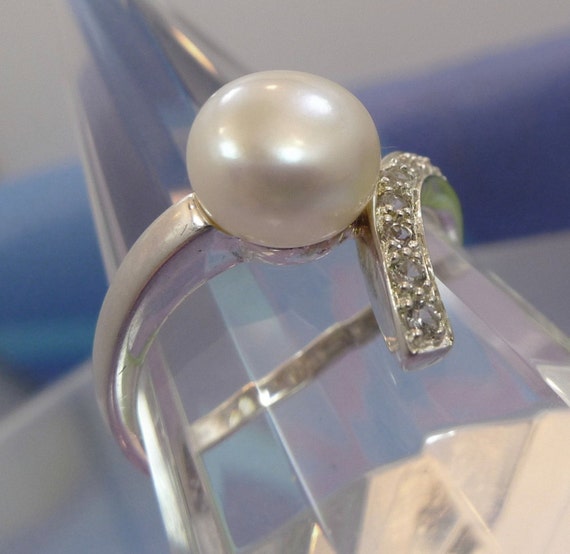 Size 9.5 Ring : Sterling 925 Silver Pearl Snake L… - image 2