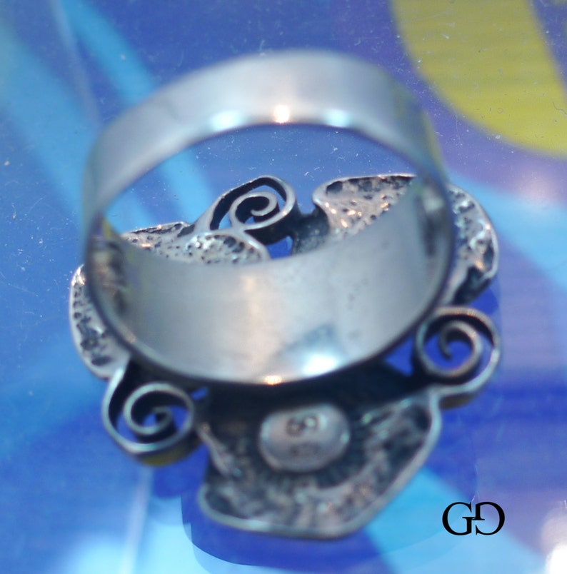 9902 Size 7.5 Ring Sterling Silver 3 Roses Free Form Design with Pearl Center by GG