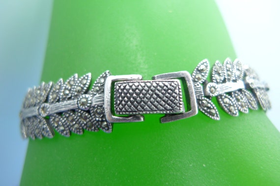 Vintage Art Deco Sterling Silver and Marcasite 7"… - image 2