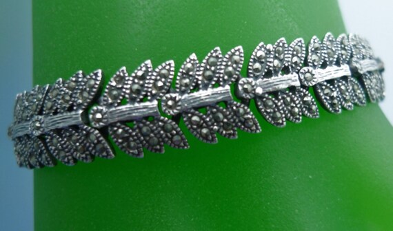 Vintage Art Deco Sterling Silver and Marcasite 7"… - image 3