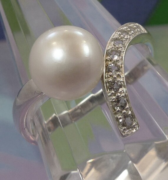 Size 9.5 Ring : Sterling 925 Silver Pearl Snake L… - image 1