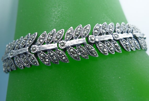 Vintage Art Deco Sterling Silver and Marcasite 7"… - image 1