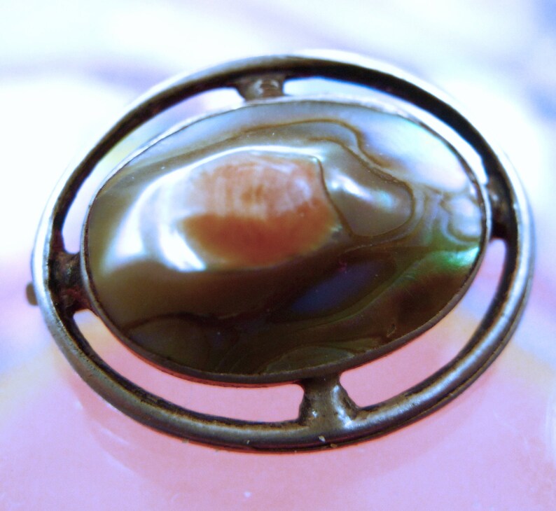 Vintage Sterling Silver 22mm Abalone Blister Brooch Very Unique Fascinating Pin #TSY.77010