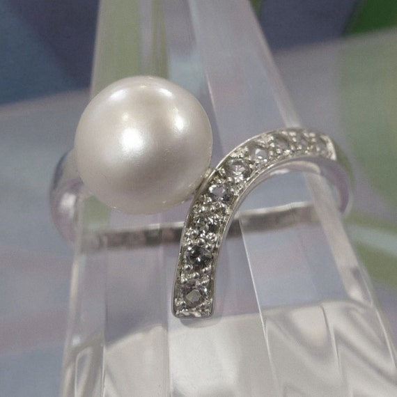 Size 9.5 Ring : Sterling 925 Silver Pearl Snake L… - image 3