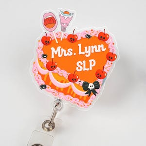 SLP Halloween Cake Badge Reel, Speech Therapy Badge Reel, Custom SLP Name Tag Clip, Speech Pathologist Gifts