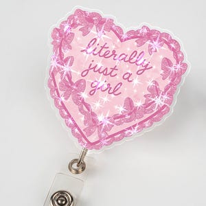 Lace Bow Literally Just a Girl Badge Reel, Pink Coquette Bow Cake ID Holder, Cute Gift Nurse Teacher, Coquette Aesthetic Badge