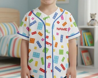 Building Blocks Baseball Jersey, Kids Master Builder Button Shirt