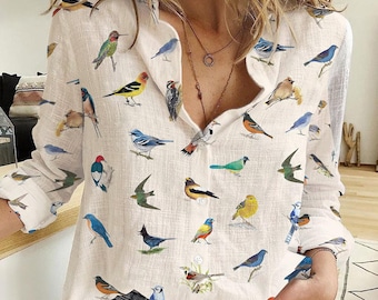 Retro North America Birds Women Blouse, Bird-watching Lover Gift