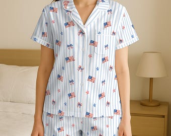 Coquette 4th Of July Short Pajamas Set For Women