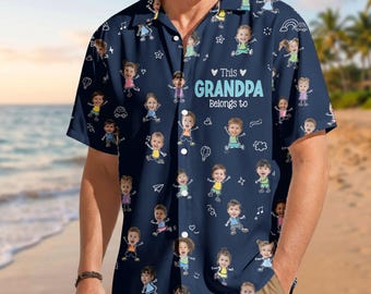 Gepersonaliseerde kleinkinderen foto Hawaiiaans shirt, Vaderdagcadeau, shirt opa