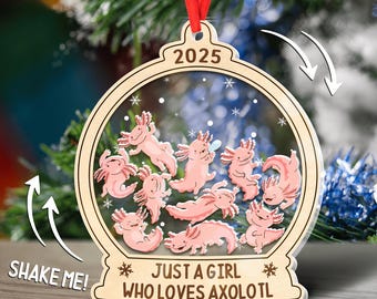 Enfeite de Natal Axolote 4D Shaker, Enfeite de Natal Personalizado