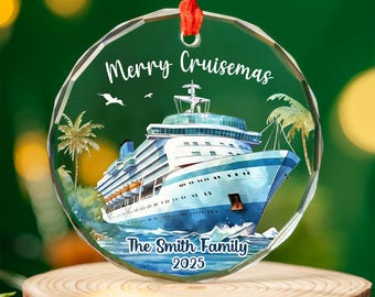 Enfeite de vidro para cruzeiro de Natal, enfeite personalizado para cruzeiro familiar, lembrança de férias em cruzeiro, presente de Natal