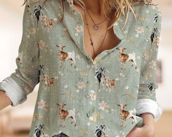 Floral Goat Women Blouse, Farmgirl Gift