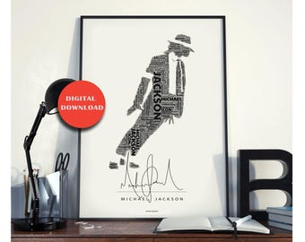 Michael Jackson Word Art Print | Iconic Performer Silhouette Poster | DigitalDownload | Autograph Style Art | Music Wall Decor Printable