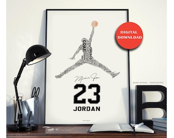 Michael Jordan Word Art Print | King of Basketball Digital Download | Sport Legend Wall Art | Jordan Silhouette Poster | Printable Home Decor