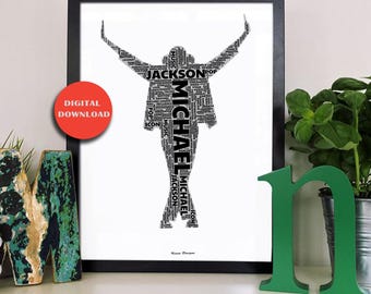 Michael Jackson Word Art Print | King of Pop Digital Download | Music Legend Wall Art | Dance Silhouette Poster | Printable Home Decor