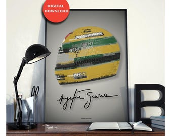 Ayrton Senna Racing Legend Helmet Word Art Print | Motorsport Typography Poster | Inspirational Driver Wall Art | Digital Download A1 A2 A3