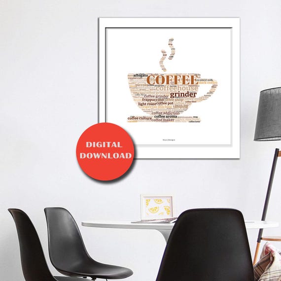 Coffee Word Art Print | Barista Wall Art | Coffee Lover Gift | Kitchen Decor | Coffee Cup Printable | Custom Colors