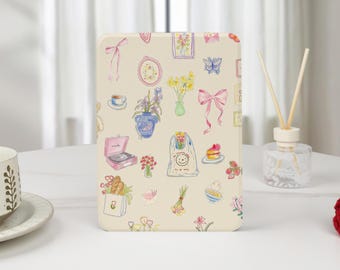 Girly Daily Doodles Bow Kindle Case with Hand Strap for 2024 Paperwhite 12th Gen Kindle 12th/11th/10th Custom Clear Back Kindle Case Cover