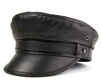 Handmade Leather Biker Cap: Cosplay Fashion Hat