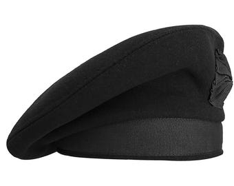 Handmade Black Wool Beret: Military Style Fashion Cap