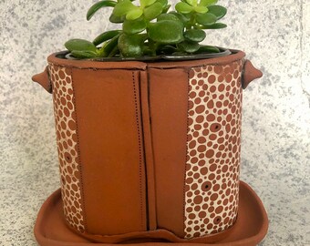 Hand Built Textured Ceramic Planter with Drainage Hole (plant not included)