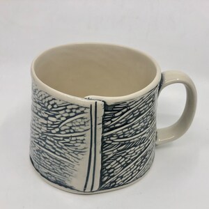 Large Stoneware Leaf Textured Mug with Surprise Bottom! Pottery Mug Hand Made Mug Slab Built Pottery