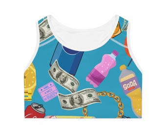 Printed Sports Bra: Moisture-Wicking Athleisure - Active Lifestyle Trendy Fashion Stretchy