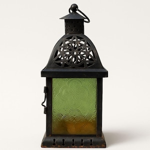 Antique Vintage Moroccan Lantern | Handcrafted Iron Candle Holder | Stained Glass Decor for Home, Garden, or Ramadan Lighting,