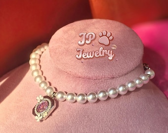 Australische weiße Perle Hundehalsband, rosa bling Haustier Halsketten Schmuck, helle Perlenkragen Katzenhalskette Geschenk, Haustier Accessoires Hund Brautdusche