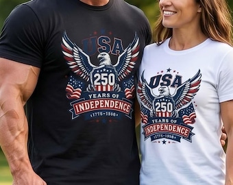 USA 250 Years of Independence T-Shirt,Retro American Flag Eagle Tee, Patriotic Men Women 4th of July Shirt,Family Vacation Matching Outfit