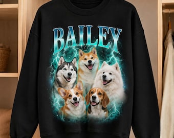 Custom Pet Photo Sweatshirt,Personalized Dog Cat Portrait Sweater,90s Photo Collage Crewneck,Pet Lover Gift,Dog Mom Gift,Pet Memorial Top