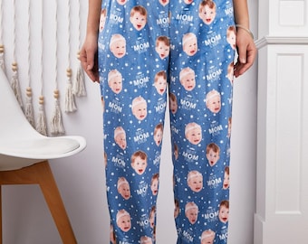 Custom Photo Fleece Pajama Pants for Adults & Kids, Personalized Pet or Face Print on Sleepwear, Christmas Family Matching Pj Bottoms