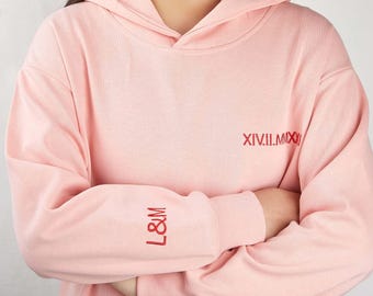 Custom Embroidered Roman Numeral Hoodie, Personalized Wedding Date Gift