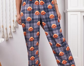 Personalized Flannel Pants Pajamas,Photo Flannel Pajama,Dog Face Pajamas,Christmas/Anniversary Photo Gift For Women Pet Lover Gift