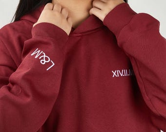 Embroidered Roman Numeral Hoodie, Personalized Anniversary Gift