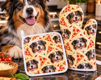 Personalisierter Topflappen mit Haustiergesicht, individuelles Topflappen-Set mit Hundegesicht, Küchenzubehör, Weihnachtsgeschenk für Tierbesitzer