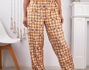 Custom Photo Pajama Pants, Combed Flannel Personalized Loungewear