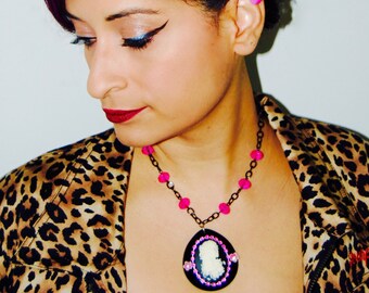 Large Day of the Dead Gypsy Cameo Necklace