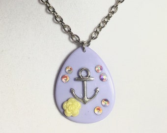 Silver Anchor Necklace with Yellow Flower