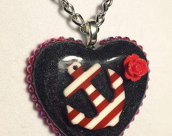 Resin Heart with an Embedded Red and White Stripe Anchor and Rose Embellishment