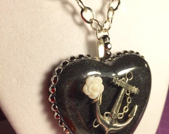 Resin Heart with an Embedded Silver Anchor and Rose Embellishment