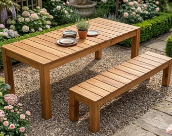 DIY Outdoor Tisch und Bank Bauplan | Holzbearbeitungsmöbel | Indoor Terrasse, Picknick-Tisch mit Bänken für bis zu 8 Personen