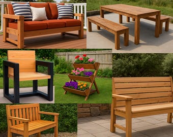 Bundel DIY-houtbewerkingsmeubels – 6 picknickplannen voor buiten | Eenvoudige stapsgewijze digitale pdf-download