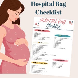 Hospital Bag Checklist Printable | Editable Labor and Delivery Packing List First Time Mom| Birth Packing  Pregnancy Maternity Checklist