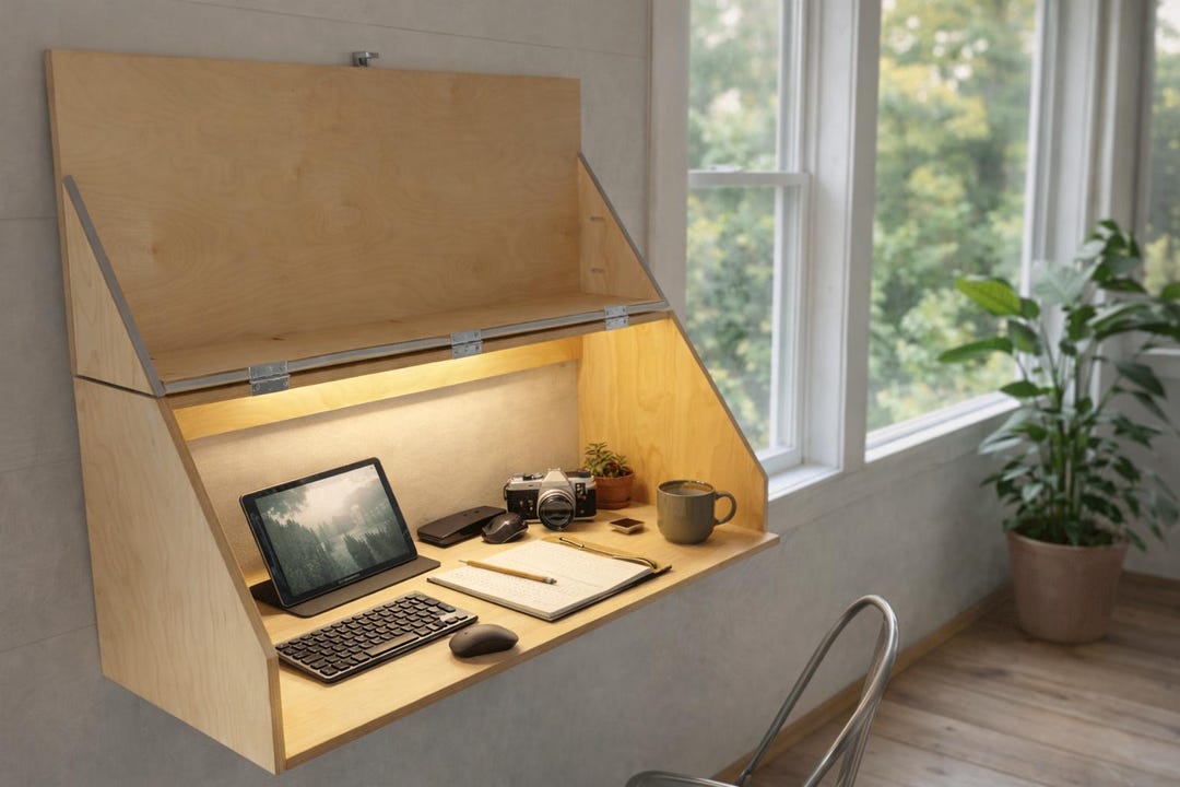 Pdcf Desk Wall Mounted Fold Down Desk PDF Plan | Space Saving Floating Table ...