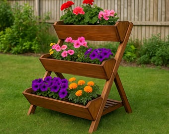 DIY 3 Tier Erhöhte Pflanzkasten Pläne | .Sei Bauplan für Garten Pflanzschale aus Holz | Blumentopf für den Balkon PDF Download