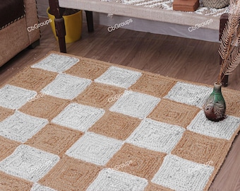 Natural Jute Rug Jute Braided Rug Bohemian Jute Rug Rectangular Jute Rug, Boho Decor Rug, Jute Area Rug, Square Jute Rug Custom Size Rug